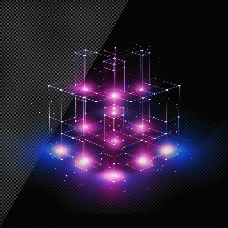 PSD effetto luminoso al neon di rete olografica sullo sfondo trasparente isolato