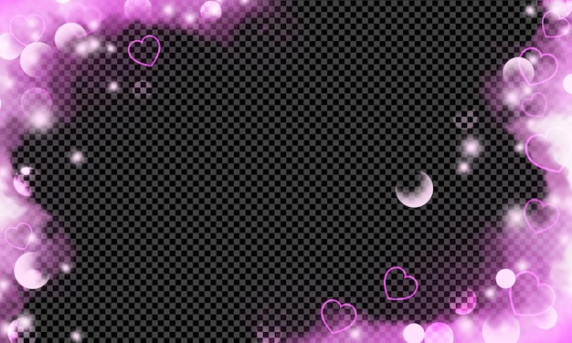 effetto polvere rosa nuvoloso con cuori e bokeh su sfondo trasparente
