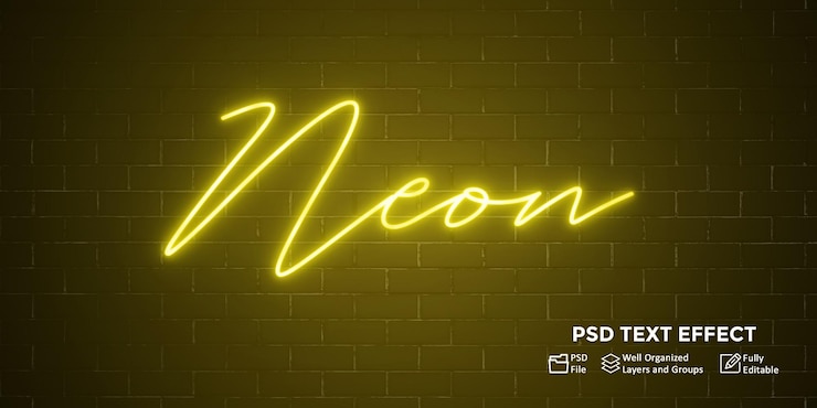 PSD effetto testo bagliore giallo chiaro al neon