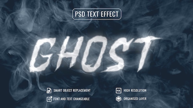 Effetto testo fantasma di fumo su sfondo scuro modello psd