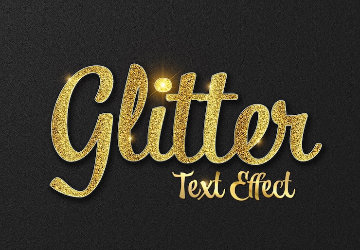 PSD effetto testo glitterato con lettere d'oro mockup