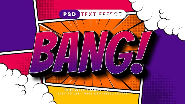 Effetto testo illustratore di fumetti Bang con cartoni animati e stile di testo comico