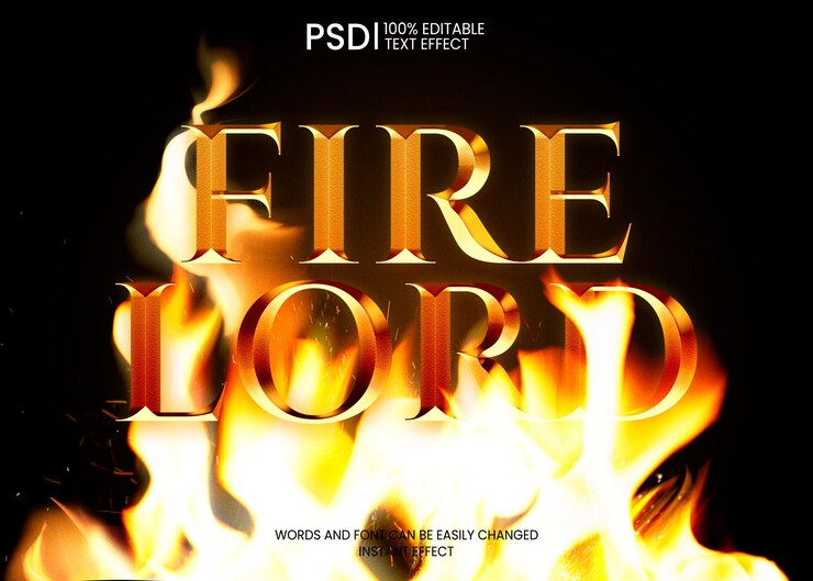 PSD effetto testo in metallo avvolto nel fuoco