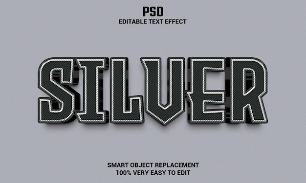 Effetto testo modificabile 3d argento con sfondo Psd Premium