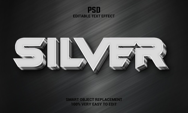 Effetto testo modificabile 3d argento con sfondo Psd Premium
