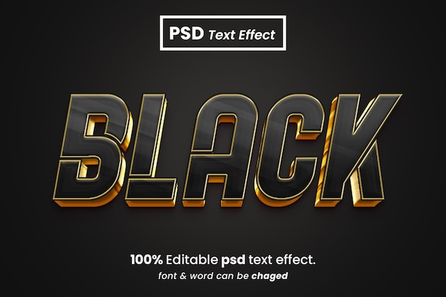Effetto testo modificabile 3D nero oro