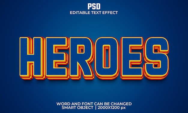 Effetto testo modificabile Heroes 3d Psd Premium con sfondo