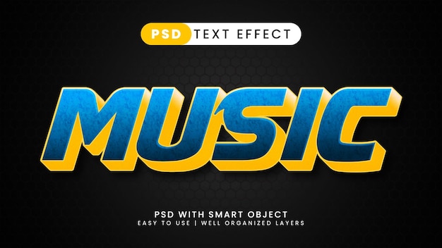 Effetto testo modificabile musica con stile testo blu e giallo