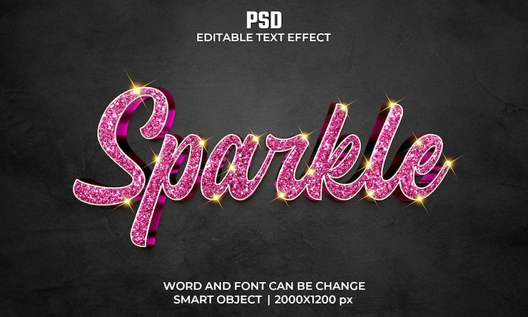 PSD effetto testo modificabile sparkle 3d psd premium con sfondo