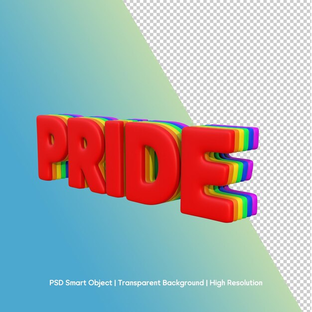 Effetto testo Pride 3D con colori dell'arcobaleno e sfondo trasparente
