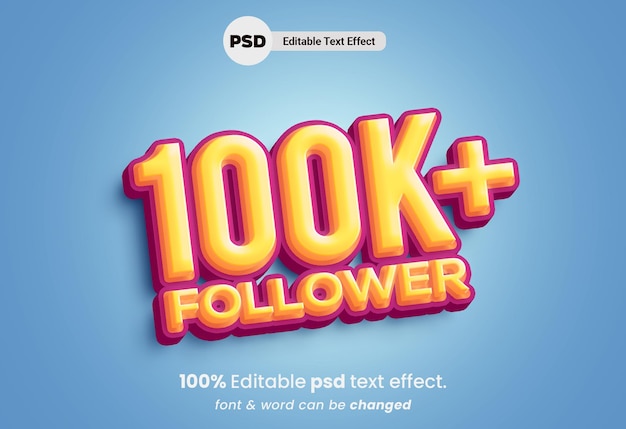 Effetto testo PSD modificabile 100K Follower 3d