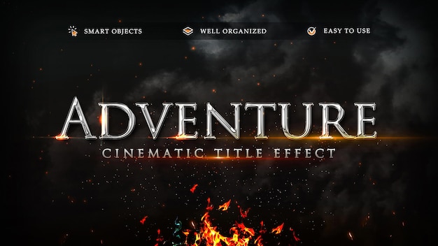 Effetto titolo cinematografico con scritte Adventure