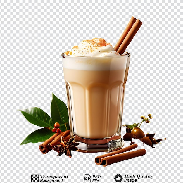 PSD eggnog com bastão de canela isolado sobre um fundo transparente