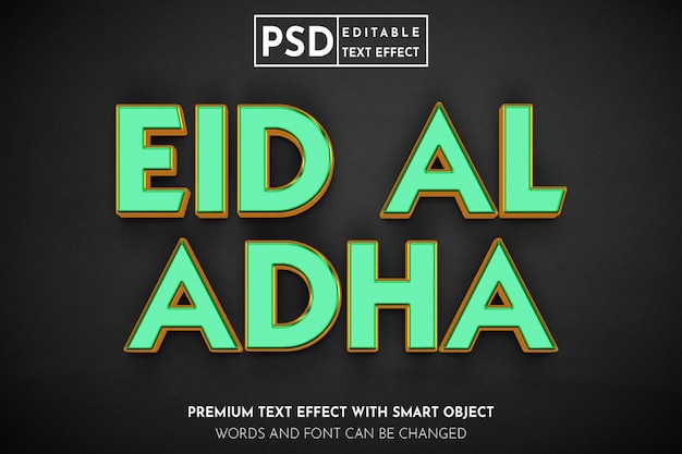 Eid al adha bold 3d efecto de texto editable