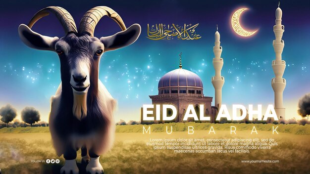 Eid al adha com fundo de cabra e mesquita