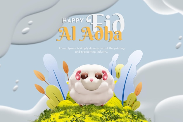 Eid al adha fundo de decoração islâmica com ovelhas 3d e flores