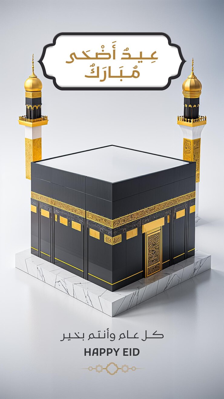 Eid al Adha Mubarak Caligrafía con la Cabaña