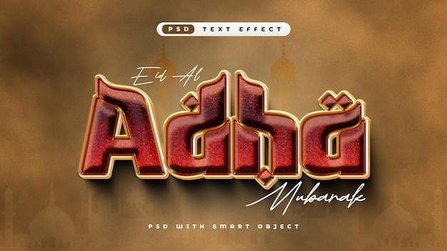 Eid al adha Mubarak efecto de texto 3D editable