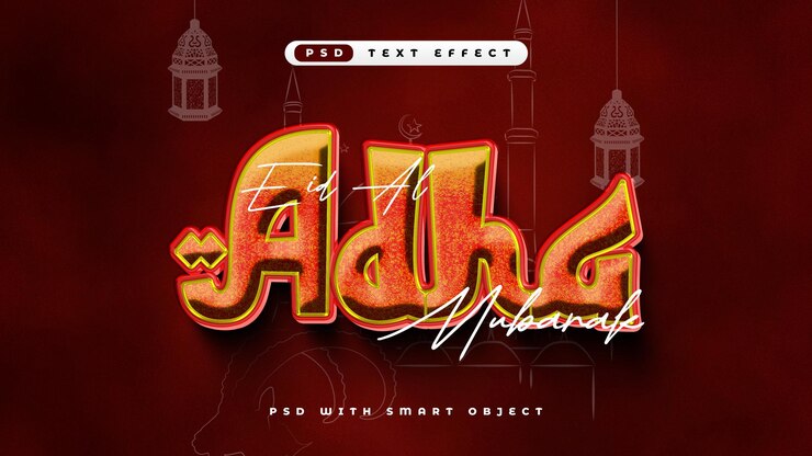 PSD eid al adha mubarak efecto de texto 3d editable