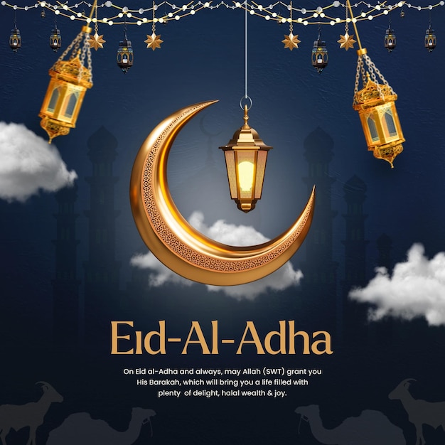 Eid Al Adha Mubarak Festa islamica Celebrazione Modello di progettazione del post
