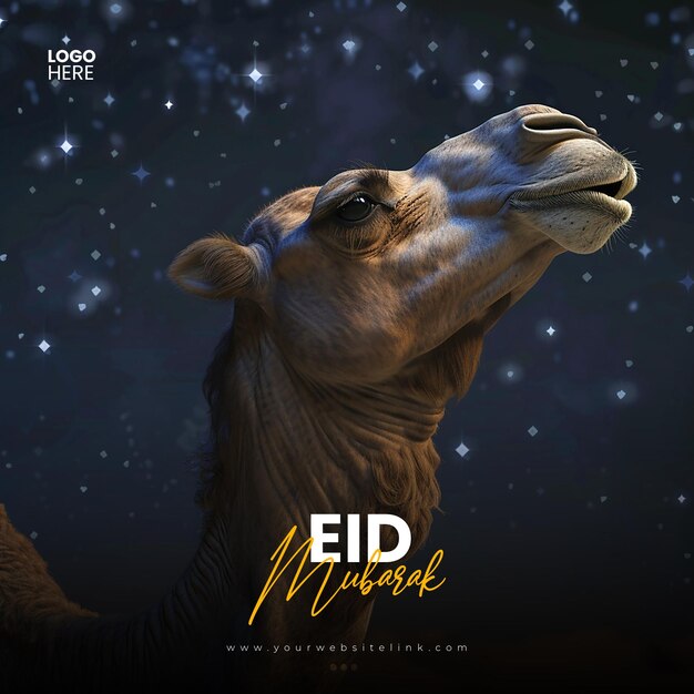 PSD eid al adha mubarak festival islámico camello plantilla de banner de publicaciones en las redes sociales