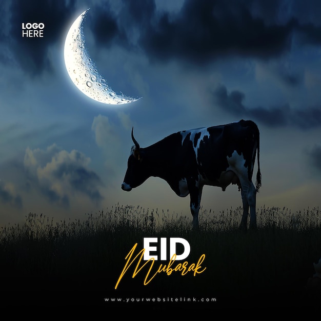 Eid al adha mubarak festival islámico dos vacas plantilla de banner de publicaciones en las redes sociales