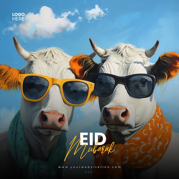 Eid al adha mubarak festival islâmico duas vacas modelo de banner de mídia social