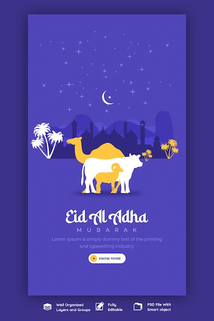 Eid al adha mubarak festival islamico Modello di storia di Instagram e facebook