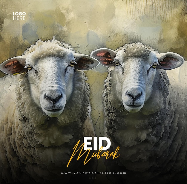 Eid al Adha Mubarak Festival islamico pecore modelli di banner postati sui social media