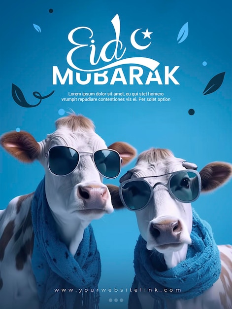 PSD eid al adha mubarak festival islámico plantilla de banner de publicación de redes sociales de dos vacas