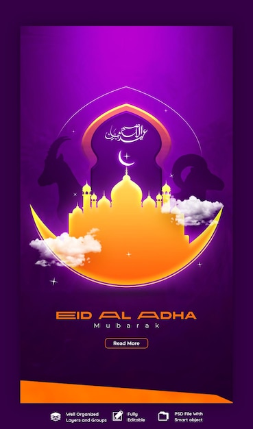 PSD eid al adha mubarak festival islámico plantilla de historias de instagram y facebook