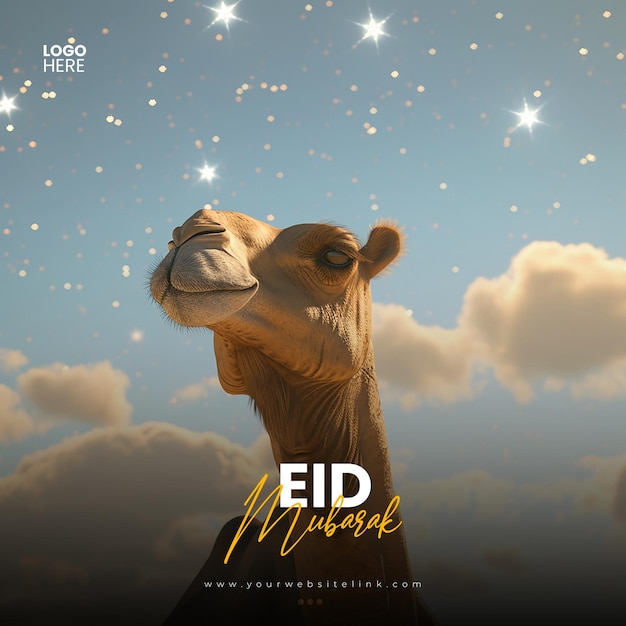 PSD eid al adha mubarak fête islamique chameau modèle de bannière de poste sur les médias sociaux