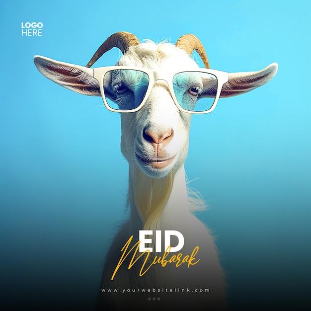 PSD eid al adha mubarak fête islamique chèvre portant des lunettes de soleil modèle de bannière de poste sur les médias sociaux