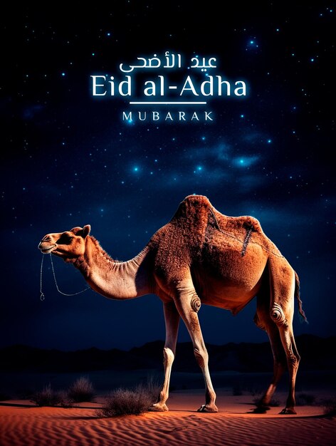 Eid al adha mubarak-grußkarte mit kamel eid mubarak