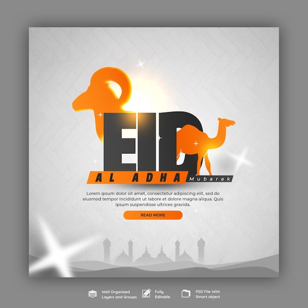 PSD eid al adha mubarak islamisches festival social-media-banner oder instagram-post-vorlage
