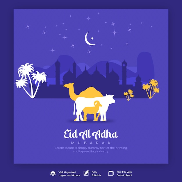 Eid al adha mubarak islamisches festival social media banner vorlage