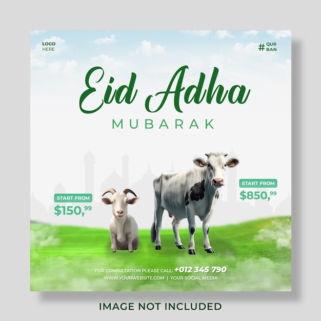 Eid Al Adha Mubarak Qurbani venda de animais mídia social Instagram modelo de banner de postagem