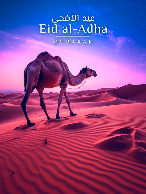 Eid Al Adha Salutation Avec Chameau Dans La Belle Nuit Contexte