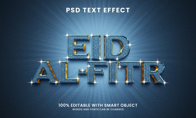 PSD eid al fitr 3d-texteffektvorlage mit glitzern und funkeln