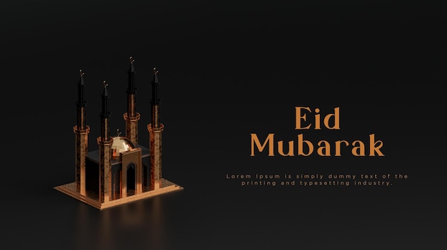 Eid al fitr eid mubarak moderne goldmoschee grüße social media banner schwarzer hintergrund 3d rendern