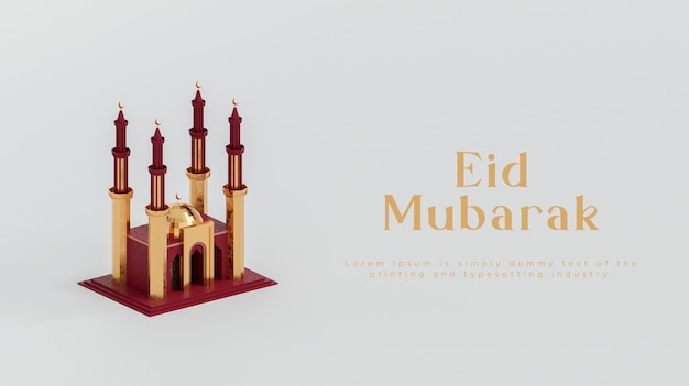 Eid al fitr eid mubarak moderne rote moschee grüße social media banner hintergrund 3d rendern