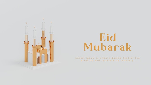 Eid al fitr eid mubarak moderne weiße moschee grüße social media banner hintergrund 3d rendern