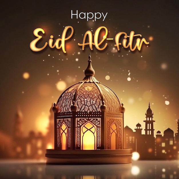Eid Al Fitr Avec La Lanterne Dorée Suspendue Et L'éclairage Bokeh En Arrière-plan Eid Mubarak.