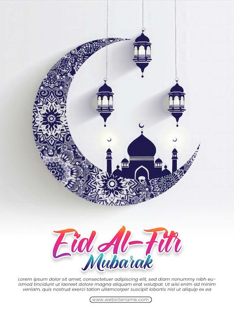 Eid al fitr mubarak begrüßungsdesign-vorlage mit luxuriösem halbmond und laterne