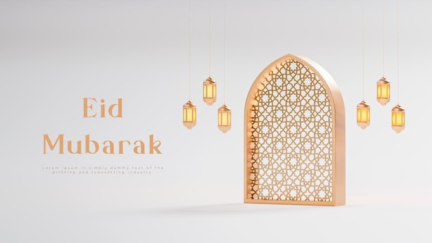 Eid al fitr Mubarak Luxus realistische islamische Grüße 3D Weißgold Hintergrund 3D Render