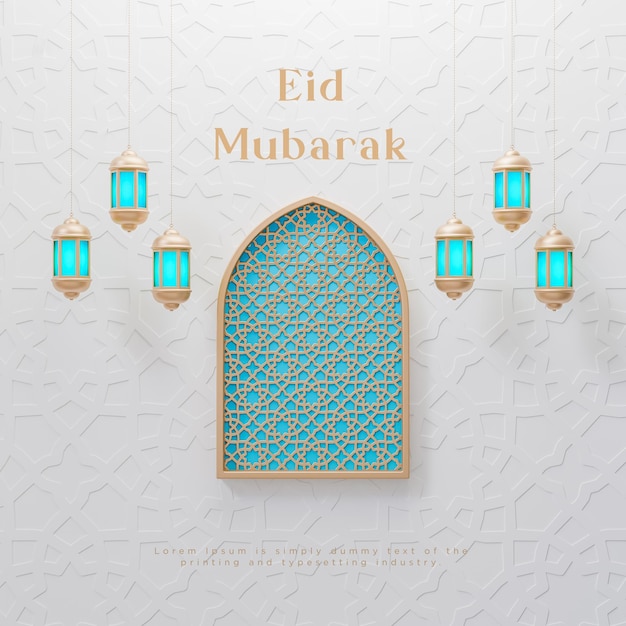 Eid al fitr oder Eid Mubarak Luxus realistischer islamischer 3D-Weißgold-Hintergrund 3D-Rendering