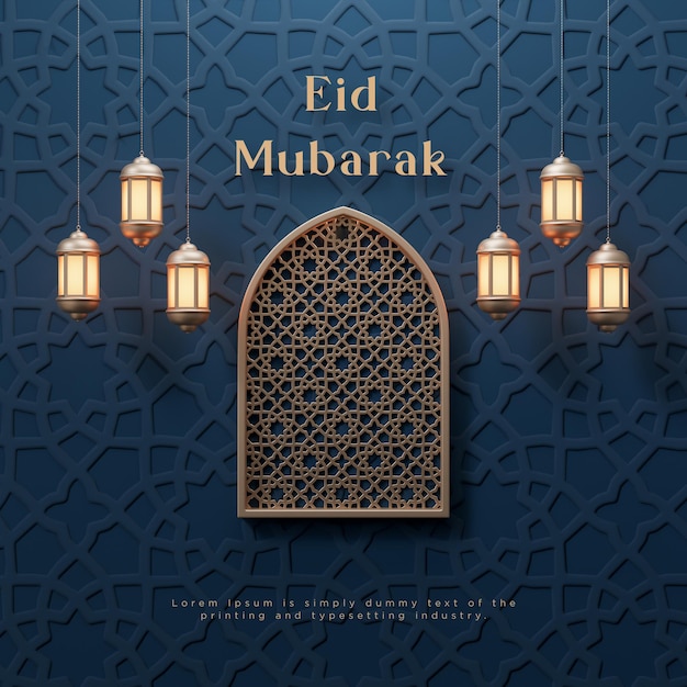 PSD eid al fitr ou eid mubarak luxo realista islâmico 3d fundo dourado da marinha renderização 3d