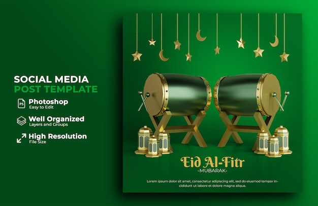 Eid al fitr Verkaufsbanner mit islamischem Ornament für Social Media Post 3D-Rendering