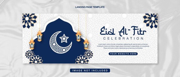 Eid AlFitr Feier Facebook Cover Banner Vorlage in Blau und Weiß mit islamischem Hintergrund
