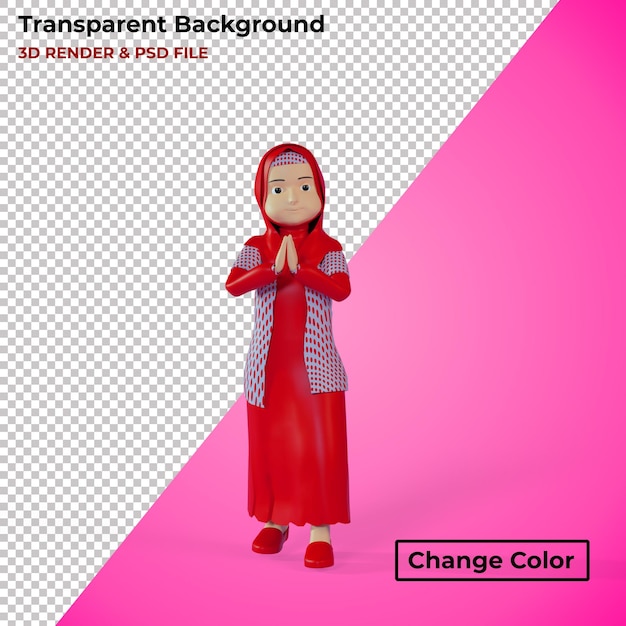 Eid alfitr mädchencharakter 3d-illustration einfach zu ändernde farbe premium-design psd